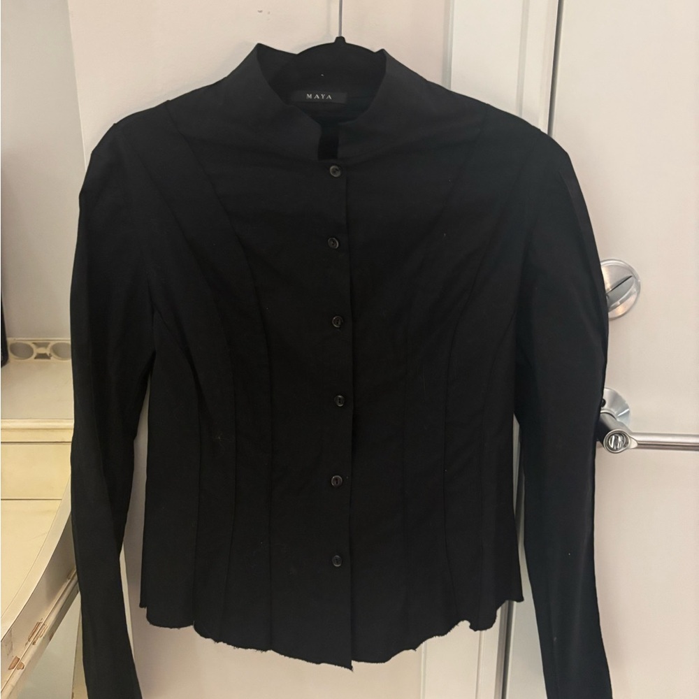 Maya Black Stand-Collar Button Jacket